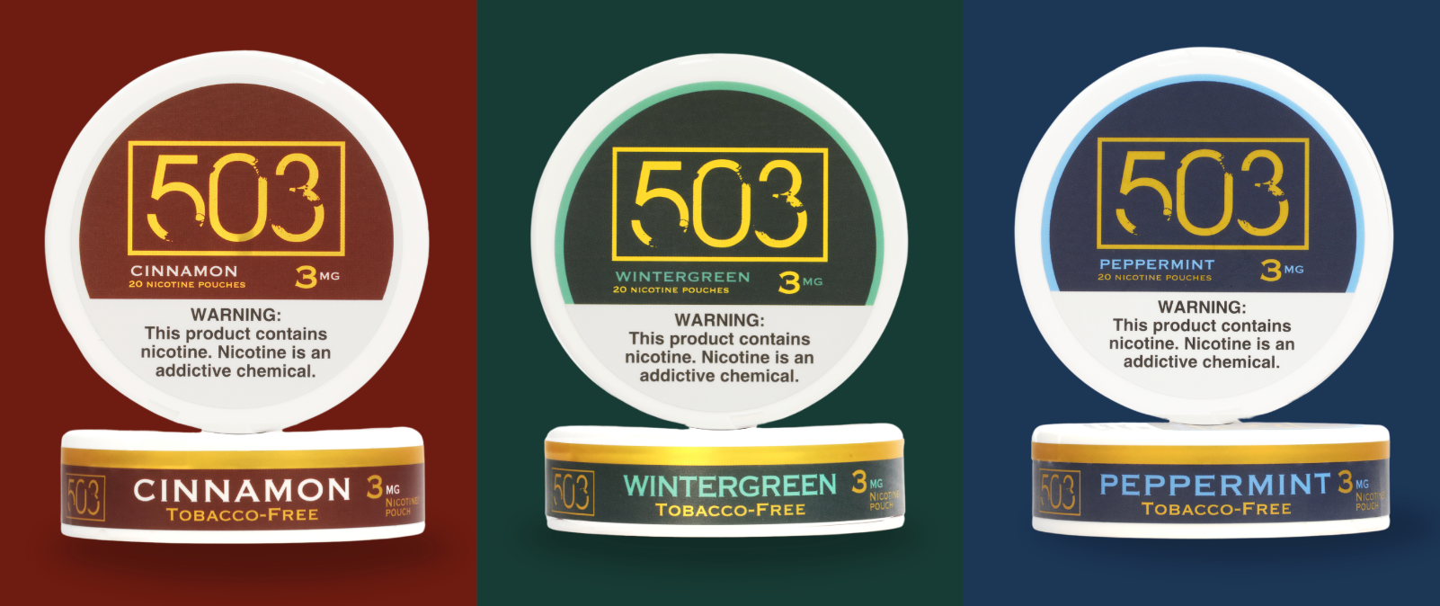 503 Nicotine Pouches in Cinnamon Wintergreen and Peppermint